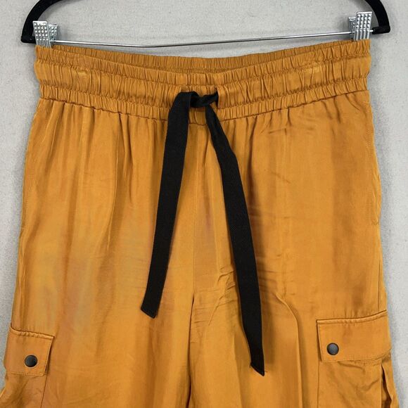 Cinq a Sept Pants Womens Medium Mustard Nuluu Bow Ruffle Tiered Cargo Wide Leg - Picture 2 of 16